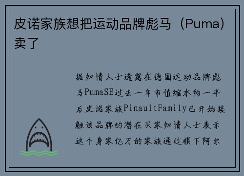 皮诺家族想把运动品牌彪马（Puma）卖了